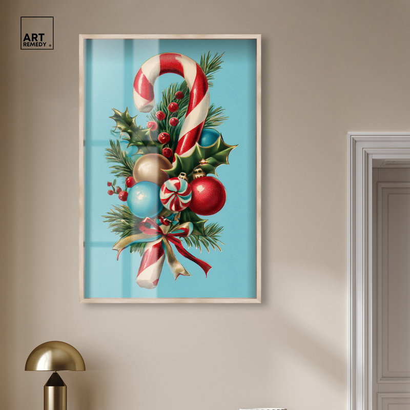 Décoration murale de Noël «Candy Cane Bouquet I Shadowbox Print» par Art Remedy, cadre blond, 31 x 46, H 46 po x l 31 po