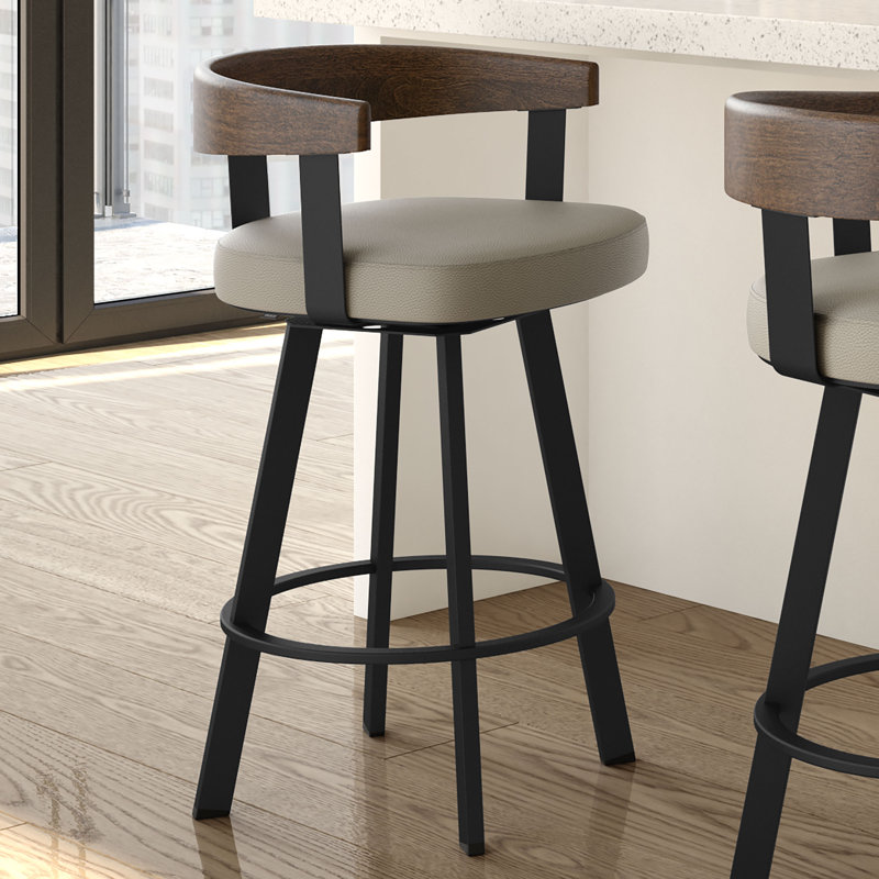 Drees Swivel Upholstered Counter & Bar Stool with Wood Backrest, Counter Stool (25.5" Seat Height), Dark Brown