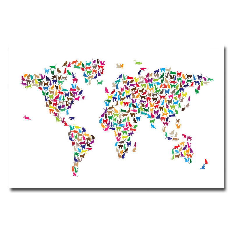 « world map-chats » par michael tompsett, impression sur toile tendue, H 16 po x l 24 po x P 2 po