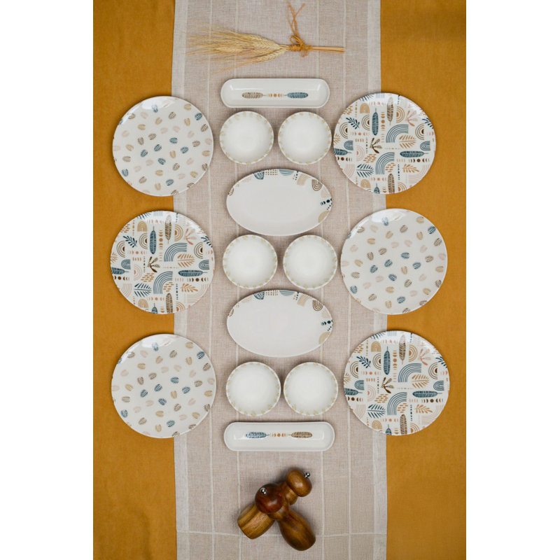 Elegant 16-Piece Breakfast Set, 100% Porcelain | Includes 6 Service Plates (7.9 x 7.9 x 0.8 in), 2 Big Platters (8.5 x 1 in), 2 Small Platters (7.5 x 0.8 in), 6 Bowls (5.1 x 5.1 x 1.8 in) | Microwave & Dishwasher Safe, Ideal for Stylish Dining