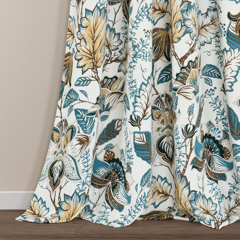 Jacobean Garden Room Darkening Curtain Pair, 52" W x 95" L, Blue/White/Yellow