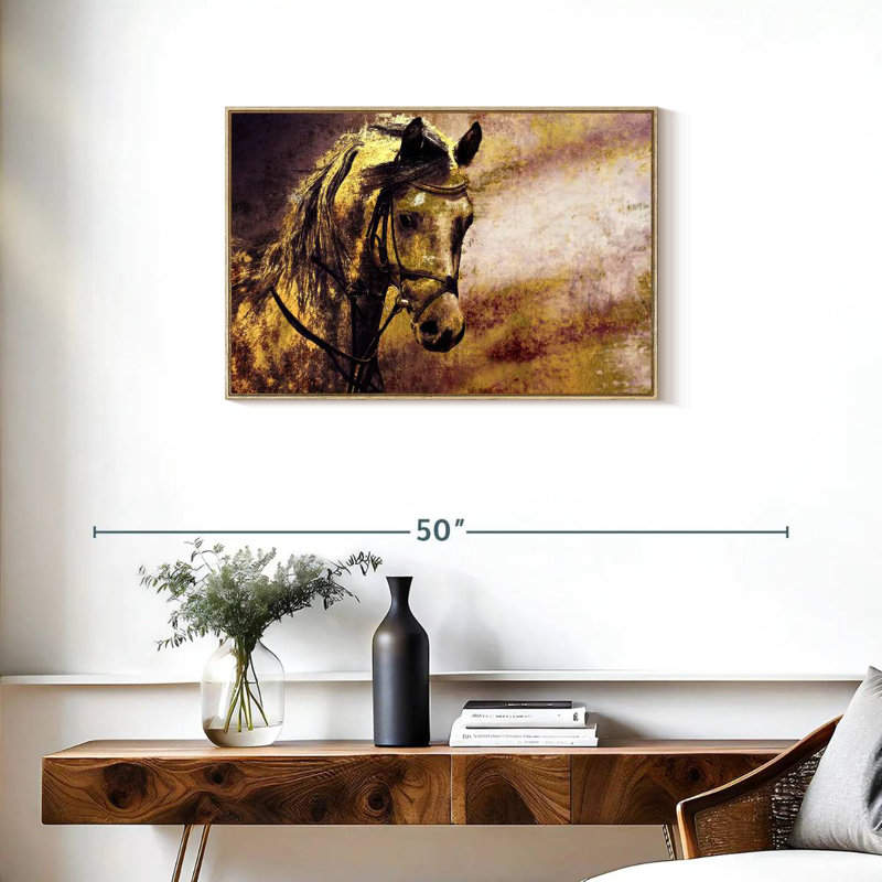 Portrait de cheval arabe, Cadre flottant en bois naturel, 31 po x 21 po