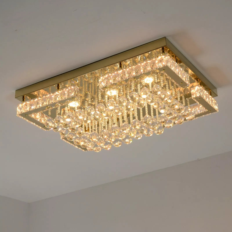 Duckett Chandelier-Crystal LED Ceiling Light, Modern Square Flush Mount Chandelier with Stainless Steel K9 Glass Droplets, Pendant Lamp for Dining Room, Living Room, Bedroom, and Office