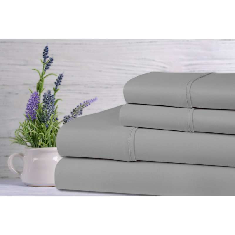 Rayon Solid Colour Sheet Set, King Sheet Set + Fitted Sheet + 2 Pillowcases, Silver