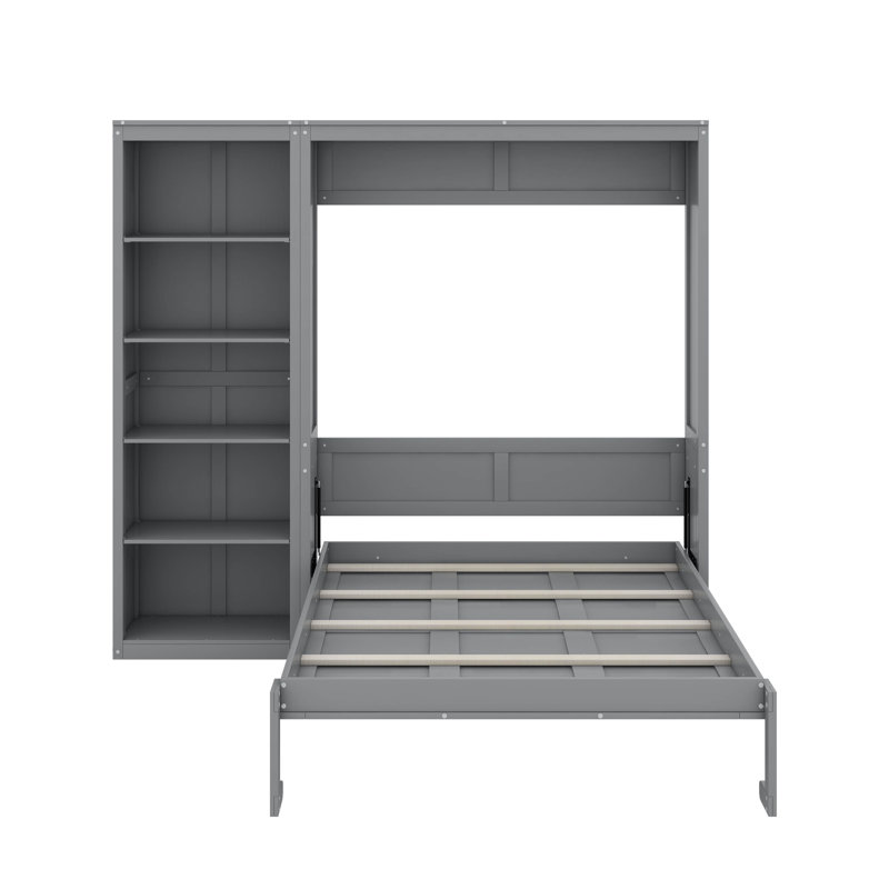 Grand lit escamotable avec tablettes, Gris