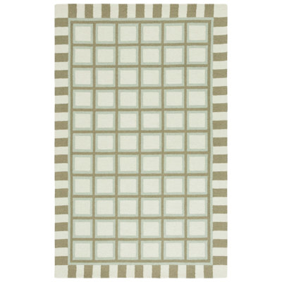 Dazlynn Hand Tufted Wool/Cotton Geometric Rug in Green/Ivory
