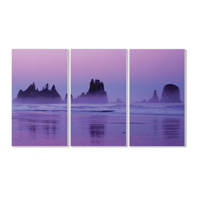 «Lavender Beach Landscape and Sea Stacks Triptych» par Charles Gurche - ensemble de 3 impressions sur toile