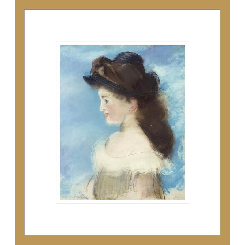 Portrait de Mademoiselle Hecht coiffé d'un chapeau vu de profil par Édrede Manet - Impression Giclée encadrée