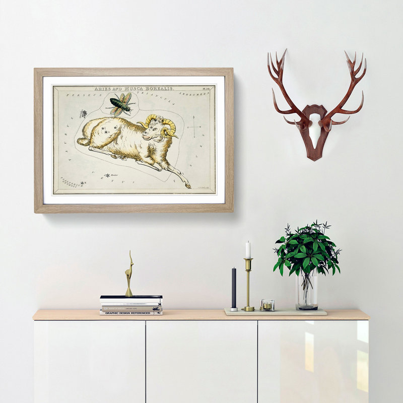 Astronomical Zodiac Chart Of The Aries - Single Picture Frame Painting, Oak, 45cm H x 63cm W x 2cm D