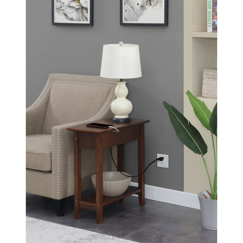Carbin End Table and Built-In Outlets, Espresso Top/Expresso Base