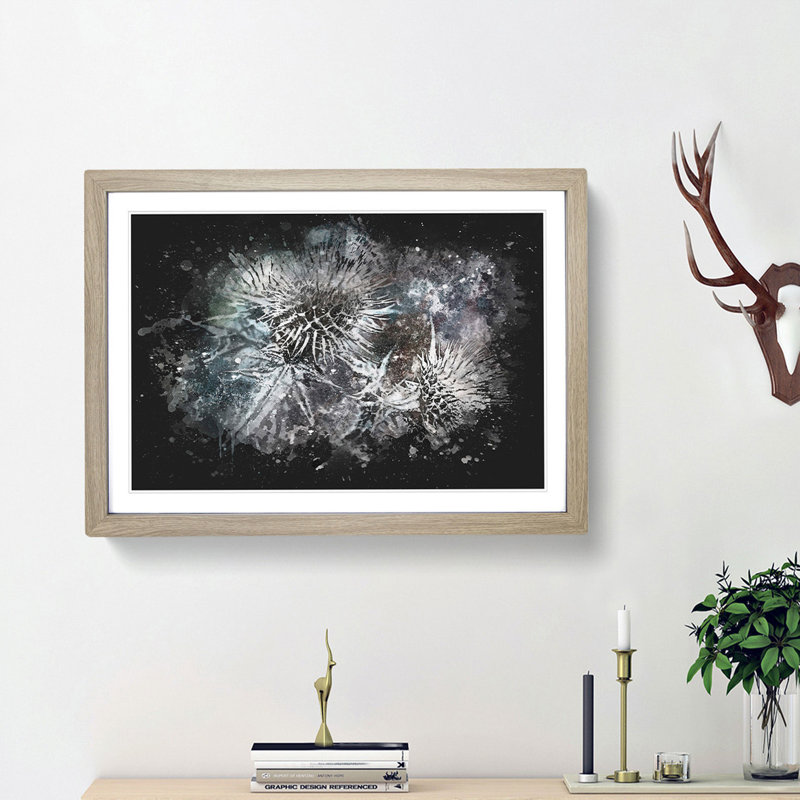 Thistle Flower - Picture Frame Graphic Art Print, 33cm H x 45cm W x 2cm D, Oak Framed