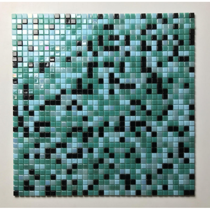 Galaxy 0.3125 in. x 0.3125 in. Iridescent Glass Pressed Edge Tiny Square Mosaic Wall Pool & Floor Tile, Turquoise/Black