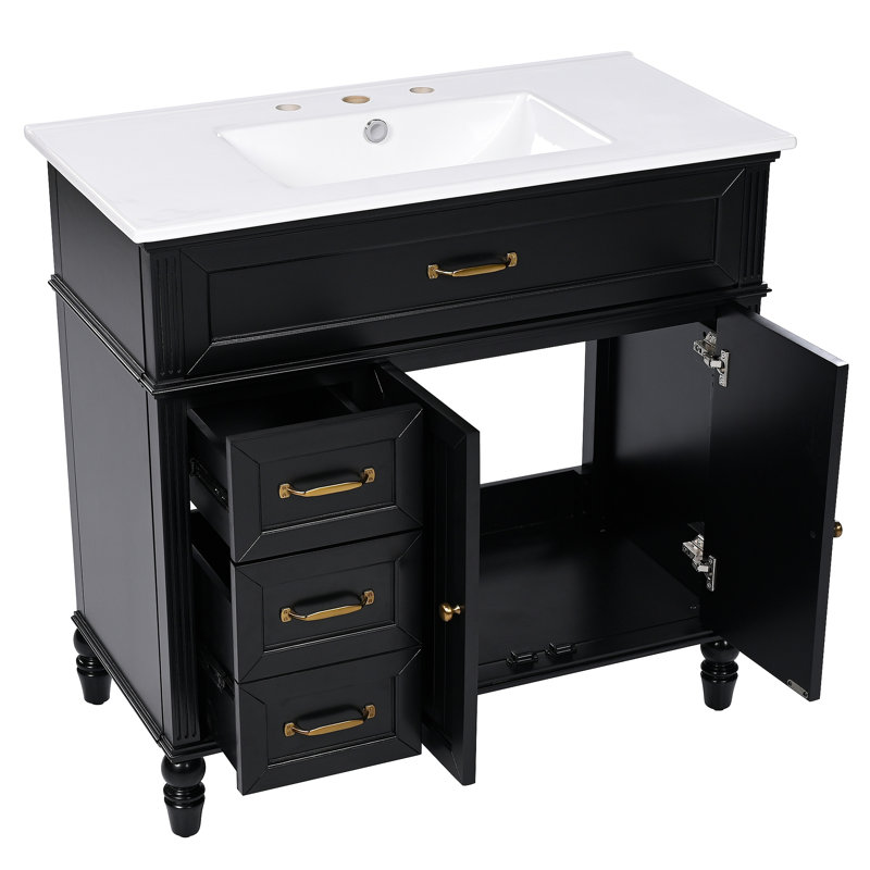 Meuble-lavabo 36 po avec lavabo, armoire de salle de bain avec tiroirs, structure solide et panneau de fibres à densité moyenne, un paquet