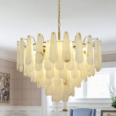 Lustre rond moderne en laiton albâtre de 31 po pour salle à manger