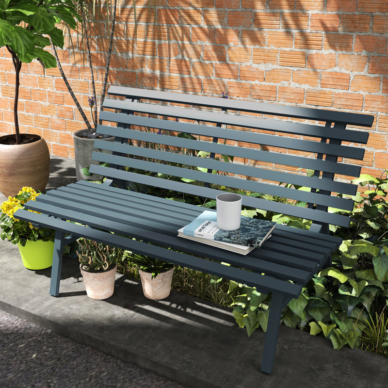 Tabouret de jardin 48,5 po en aluminium léger à lattes bleues pour terrasse, pelouse et banc de terrasse