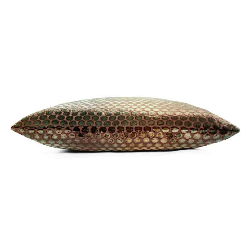 Dots Square Velvet Pillow Cover & Insert, 18"H x 18"W, Green/Gold/Brown