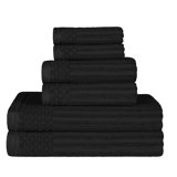 Ruvins Cotton Highly Absorbent 6-Piece Solid and Checkered Border Towel Set