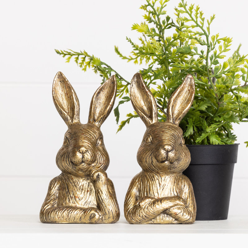  Ensemble de 2 serre-livres en résine pour lapin de Pâques