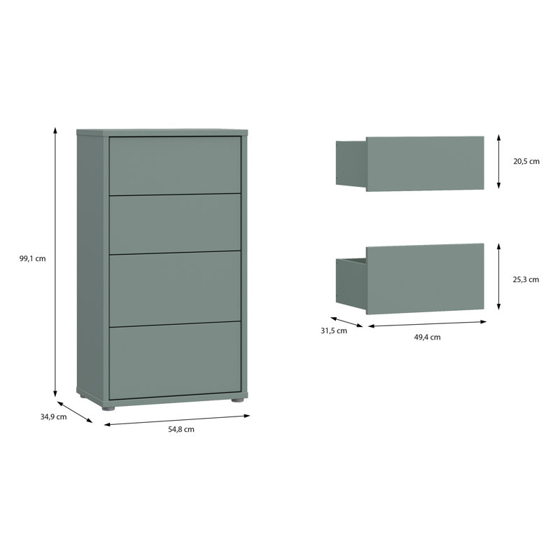 Rydar 54.8cm W 4 - Drawer Chest of Drawers, Green