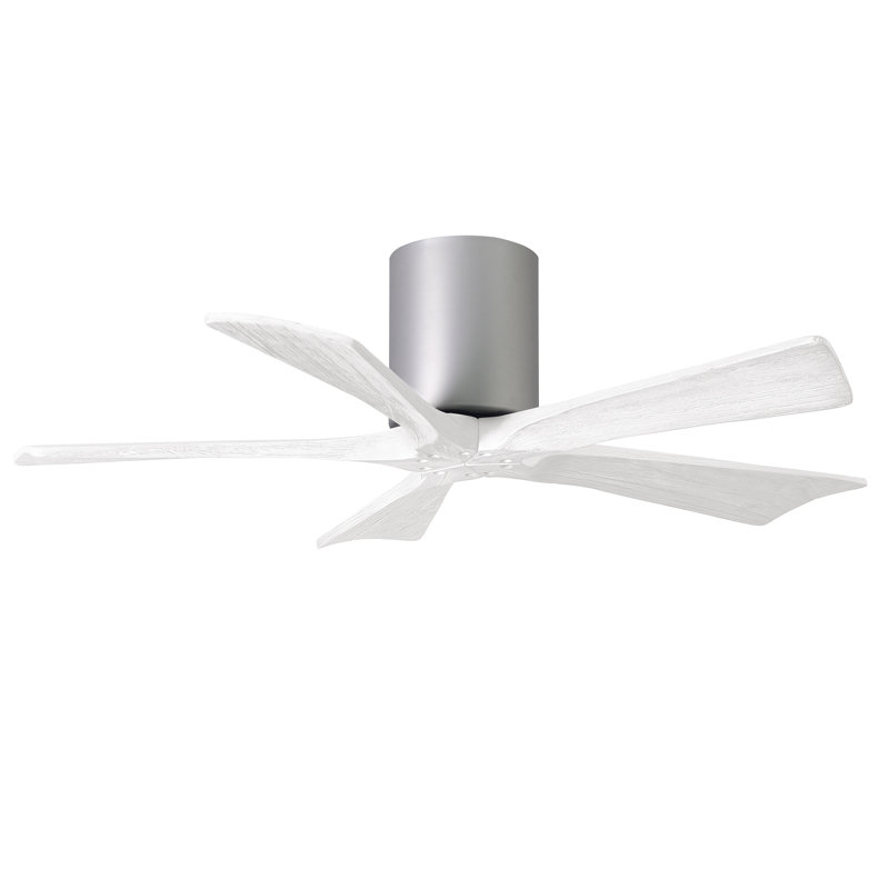 60" Irene 5-Blade Hugger Ceiling Fan with Wall Remote, Brushed Nickel, 42", Matte White