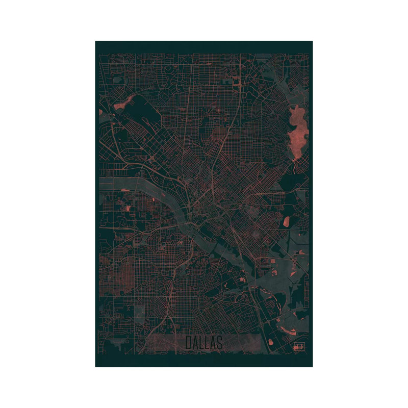 Dallas Infrared Urban Blueprint Map 1 Piece Wrapped Canvas Wall Art, 20.32 cm H x 30.48 cm W