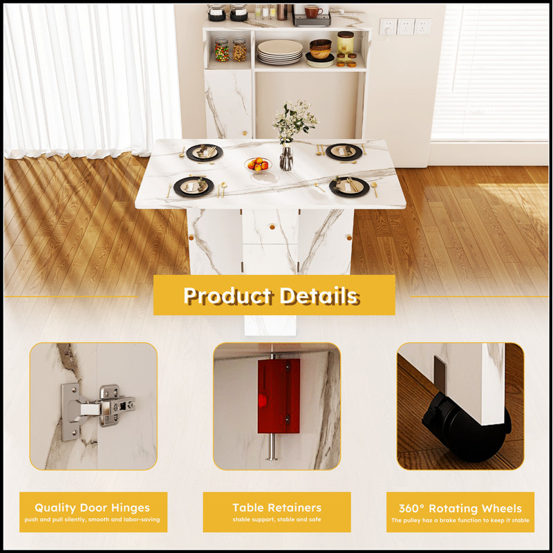 Multifunctional Folding Dining Table with Wall-Mounted Sideboard & Storage for Small Apartments