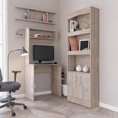 Particle Board 2-Piece Office Set with Bookcase and Desk in soft gray, Ideal for Home Workspace, Modern Rectangular Style