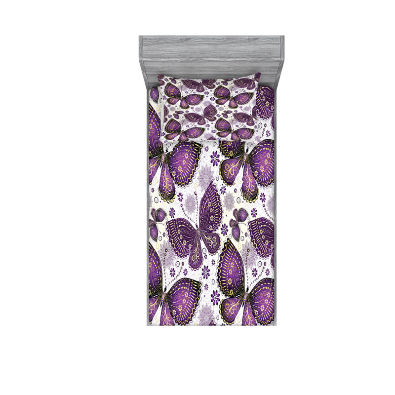 Microfiber Floral Sheet Set, Twin Sheet Set with Fitted Sheet