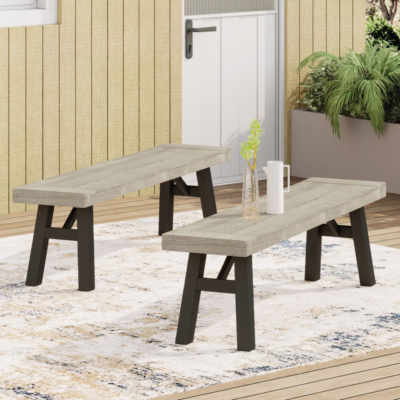 Banc de pique-nique en bois Tacito, Gris clair délavé / noir
