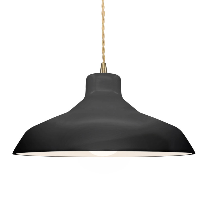 Fallon - Light Dome Pendant, 7.5" H x 15.5" W x 15.5" D, Gloss Black/Matte White, Antique Brass