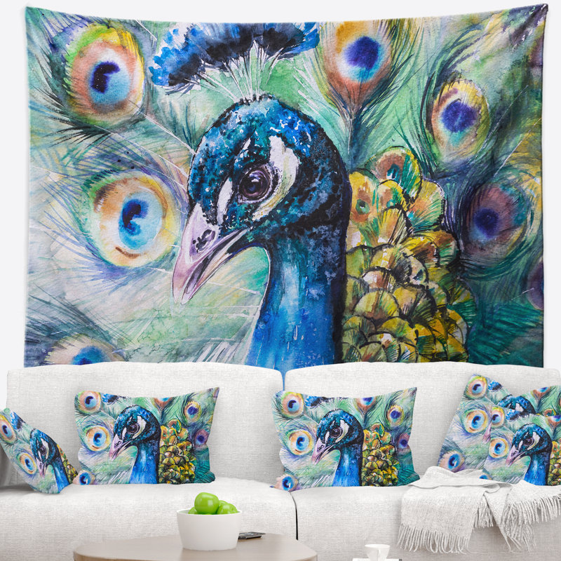 Magnifique tapisserie abstraite peacock, H 50 po x l 60 po