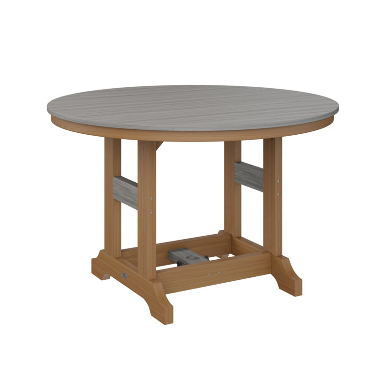 Garden Classic Outdoor Round Bar Table, Driftwood Gray, Natural Teak