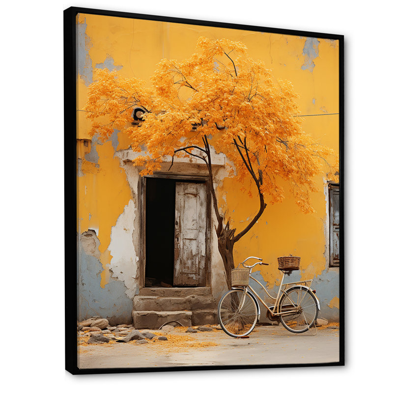 "Fleurs printanières jaunes, vélo I", Cadre flottant noir, H 40 po x l 30 po x P 1,5 po