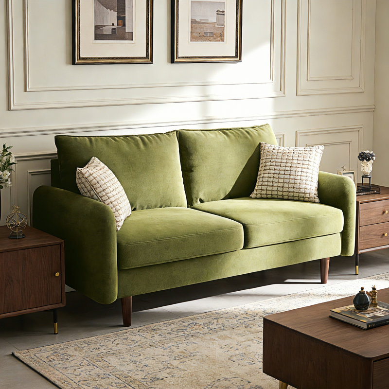 56.3" Velvet Spring-Padded Loveseat Comfort Sofas, Army Green