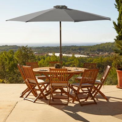 Nayoun 8 - Person Wood Patio Dining Set with Round Table
