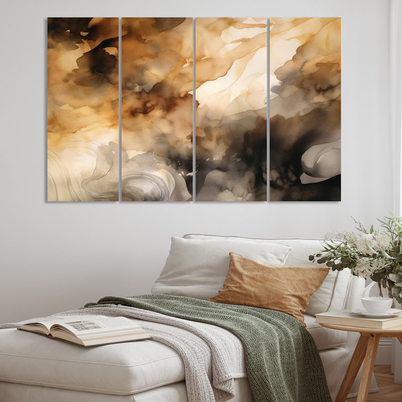 «Brown and Cream Abstract Fluidité» sur toile, reproduction de 4 pièces