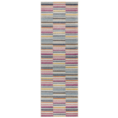 Donnavon Striped Blue/Pink/Yellow Area Rug