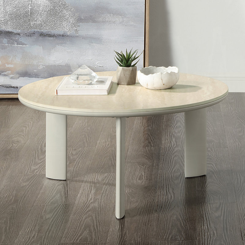 Table basse, plateau en céramique et finition gris clair