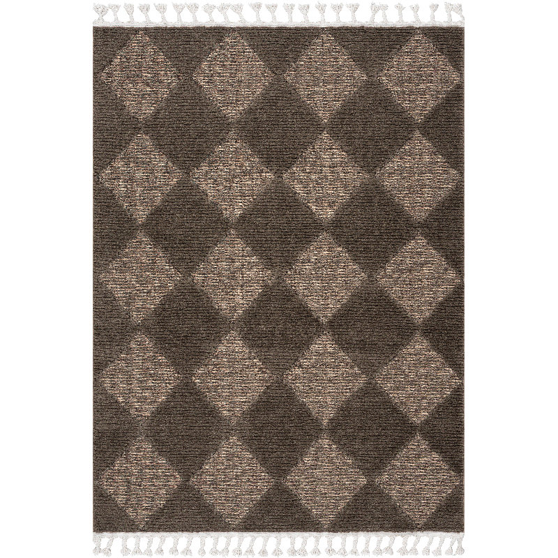  Marissa High/Low Diamond Tassel Area Rug, Rectangle 6'7" x 9', Brown