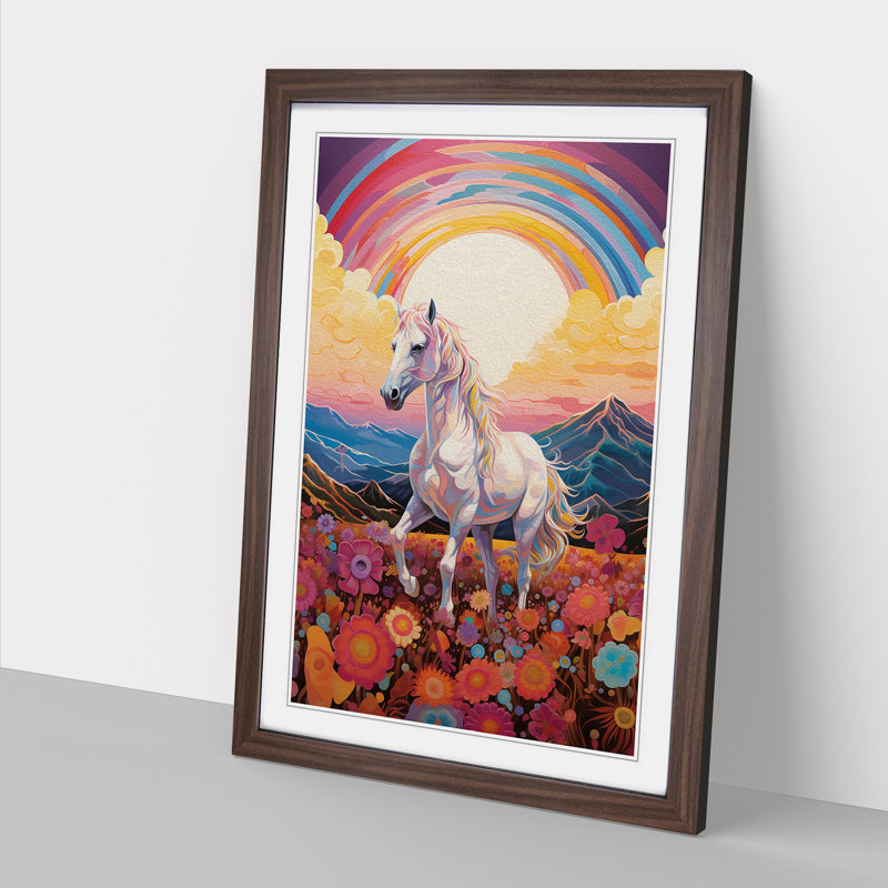 Pony Colour Field - Single Picture Frame Print on Wood, 34cm H x 25cm W x 2cm D, Walnut Framed