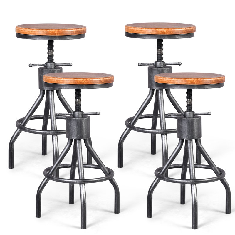 Ensemble, tabouret de bar pivotant à hauteur réglable en bois et métal, Argent, 4