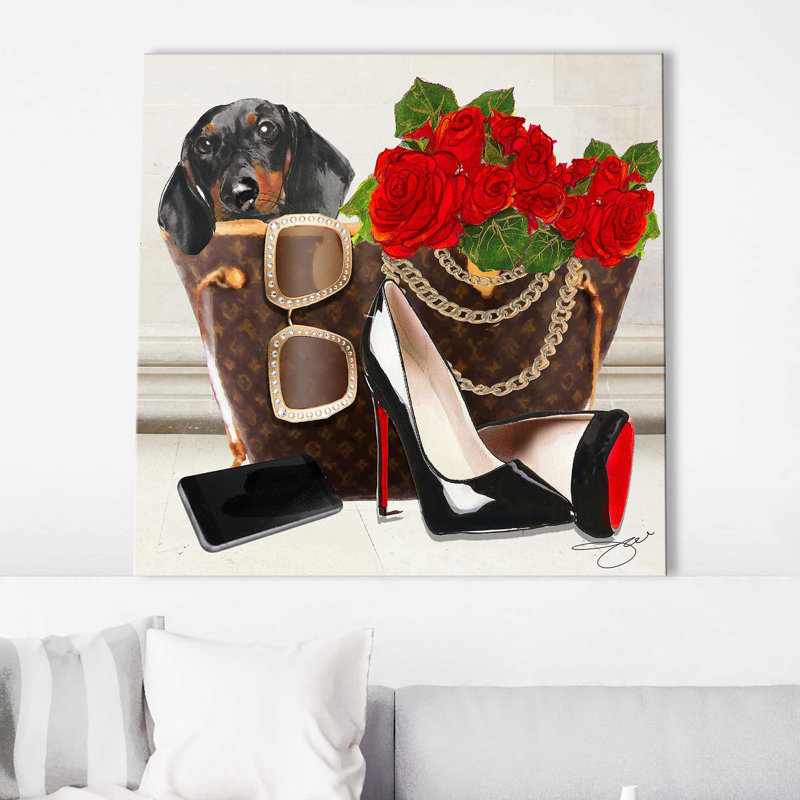 Daschund Louboutins (Square) par By Jodi - impression, Toile tendue, H 18" x l 18" x P 1"