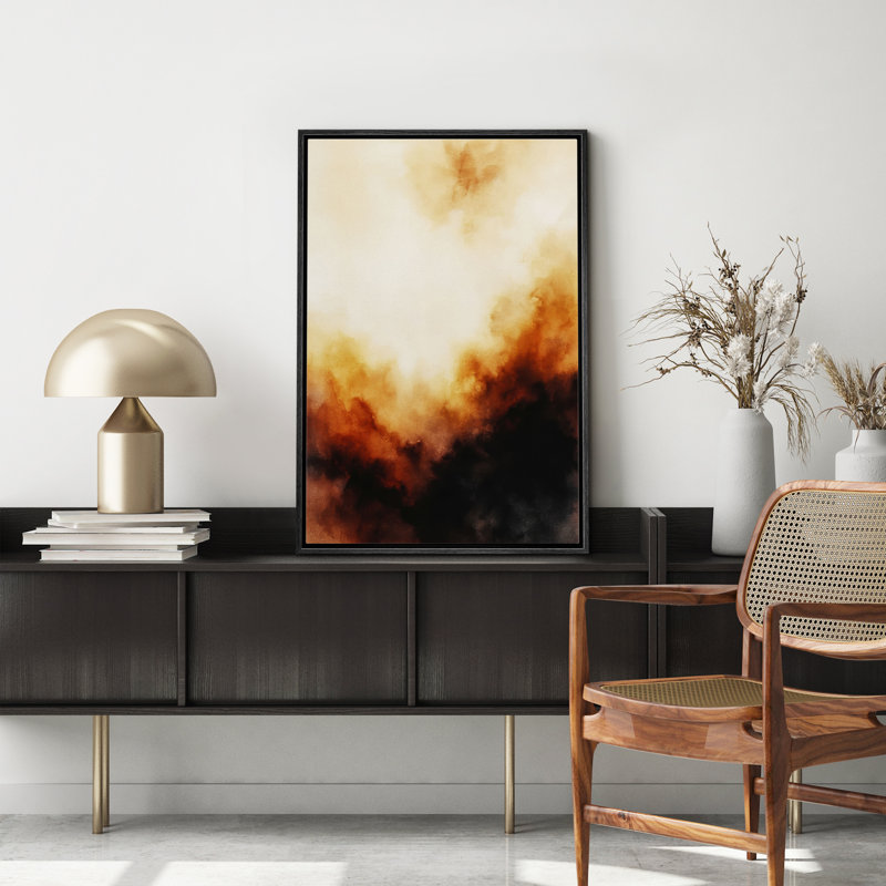 «Black & Oranger Abstract Misty Art», reproduction d'art sur toile encadrée, H 24 po x l 16 po x P 1,5 po