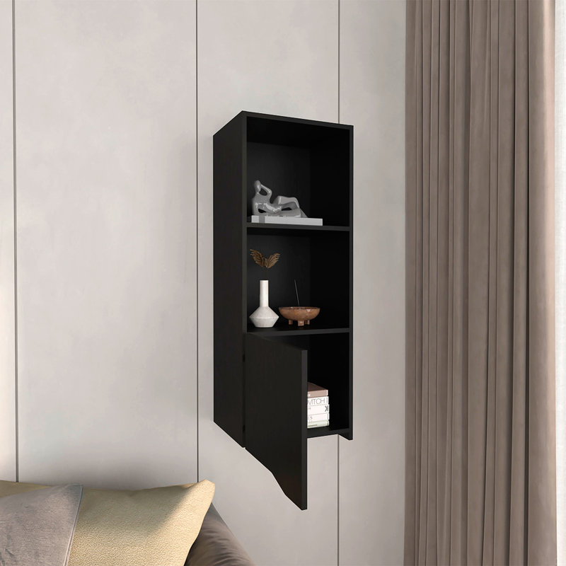 Armoire à pharmacie à une porte de 43 po de hauteur avec deux tablettes ouvertes, Noir