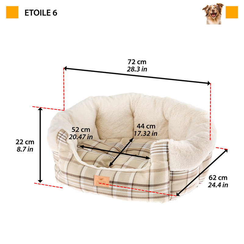 Plaid Bolster Pet Bed, 62 W x 72 D cm, Beige
