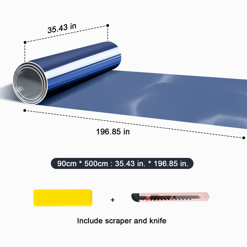 35.43 In. W X 196.85 In. L Window Film, Reflective Sun Blocking, Tinted Window Film, Clings For Daytime Privacy, Blue