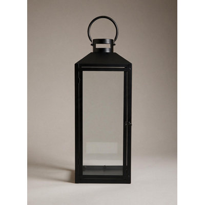 Serene Spaces Living Fairmont Metal Lantern, Black Candle Lantern with Glass Panels, Pillar Candle Holder for Indoor & Covered Outdoor Decor, Porch, Wedding & Fireplace, 10" Square × 29.75" Tall