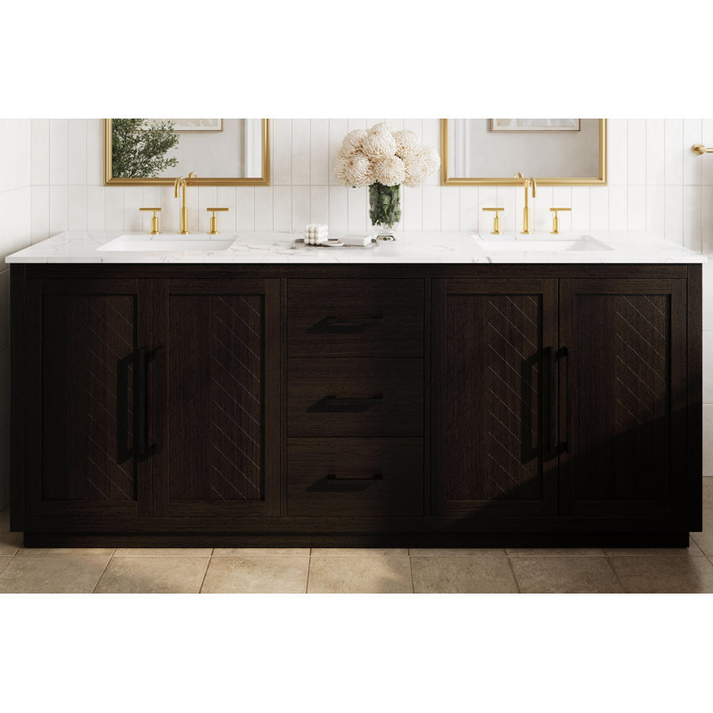 Meuble-lavabo double 84 po, Chêne chocolat