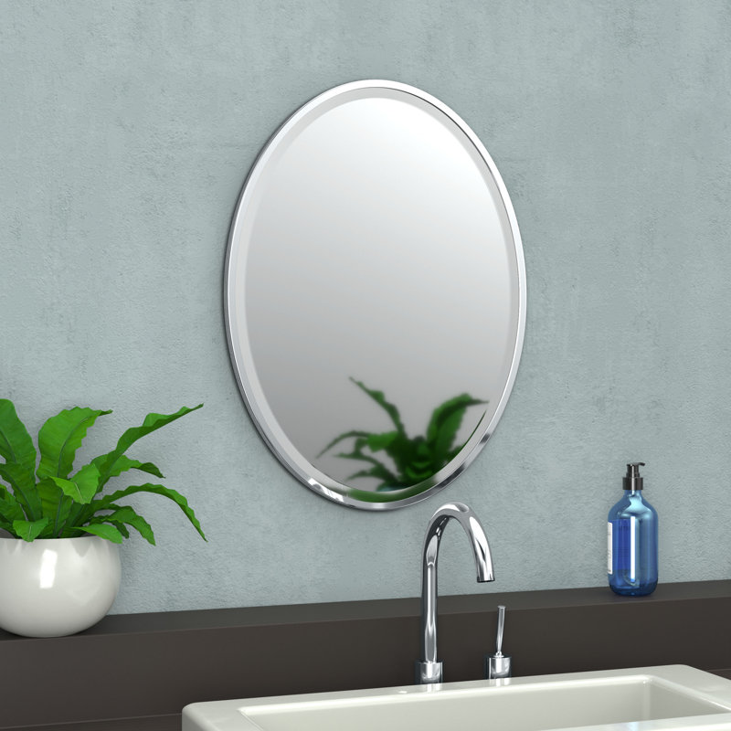 Flush Mount Framed Bathroom Vanity Mirror | Oval Framed Wall Mirror with Beveled Edge | Decorative Wall Mirror for Bathroom, Bedroom, Hallway, Entryway