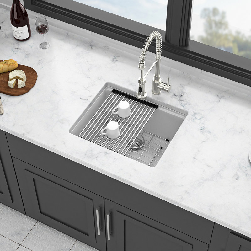 Évier de cuisine en quartz - Évier de cuisine encastré en granite blanc 21 x 18 po